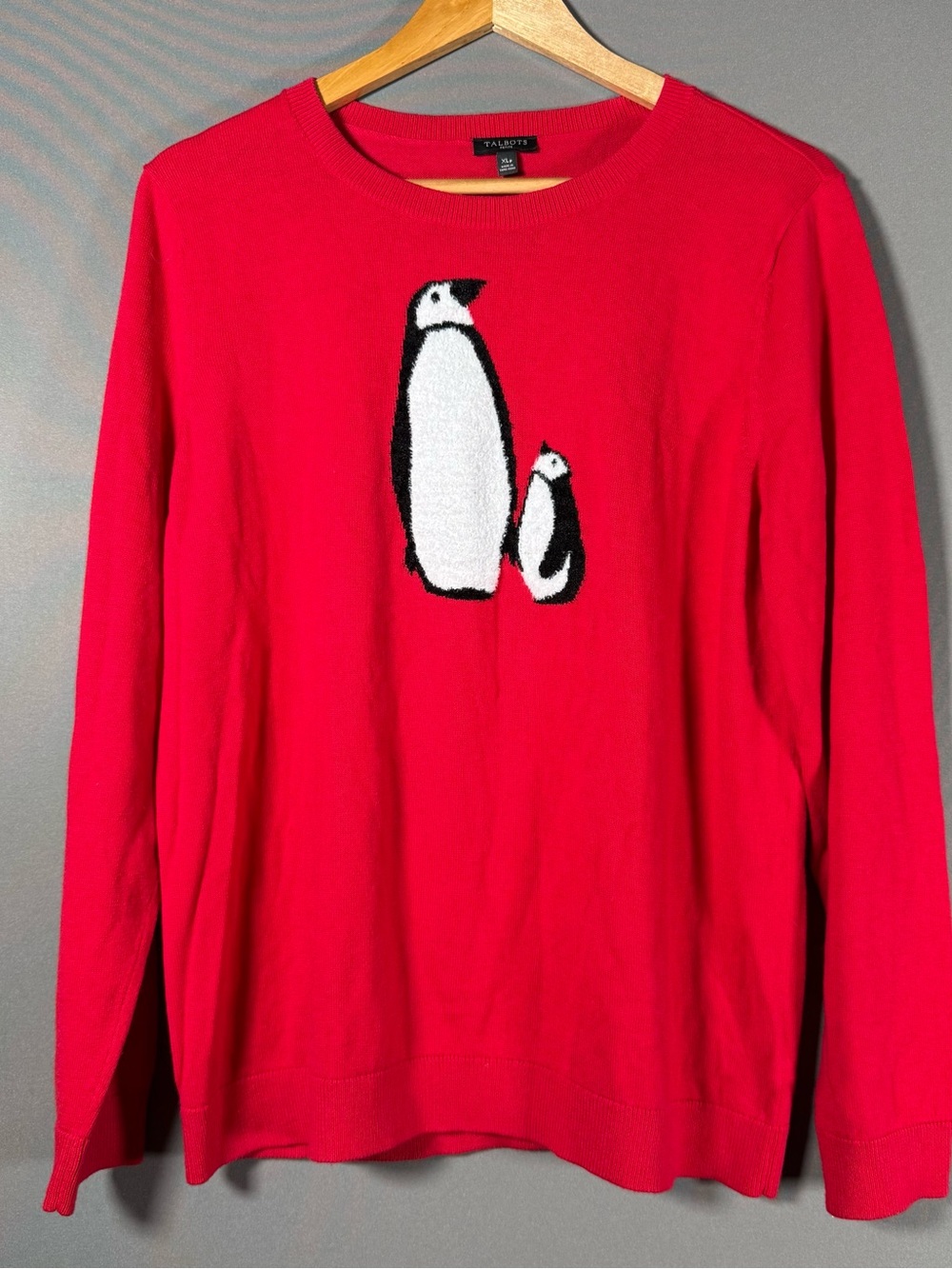 Talbots Petite Penguin Sweater XL P Red Cashmere Blend Crewneck Intarsia Holiday
